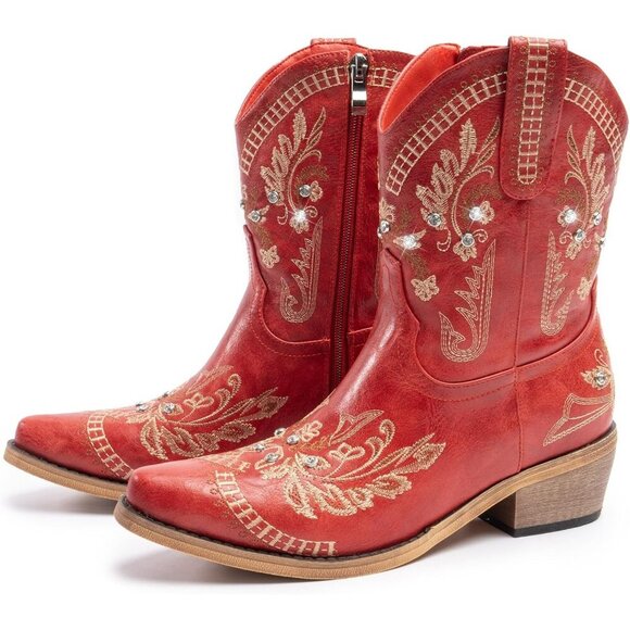 Cusolemore Cowboy Boots for Women Sparkly Rhinestone Cowgirl Ankle Boots - Picture 2 of 8